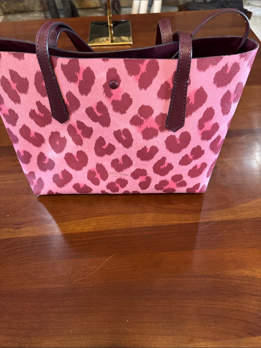 kate spade Pink and Burgundy Leopard Print Tote with Wristlet - Picture 5 of 5